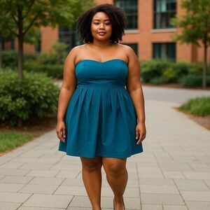 Elegant Strapless Teal Dress
